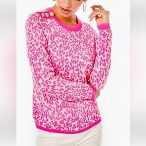 Lilly Pulitzer Pink and Gold Leopard Sweater Size Small Rt $188